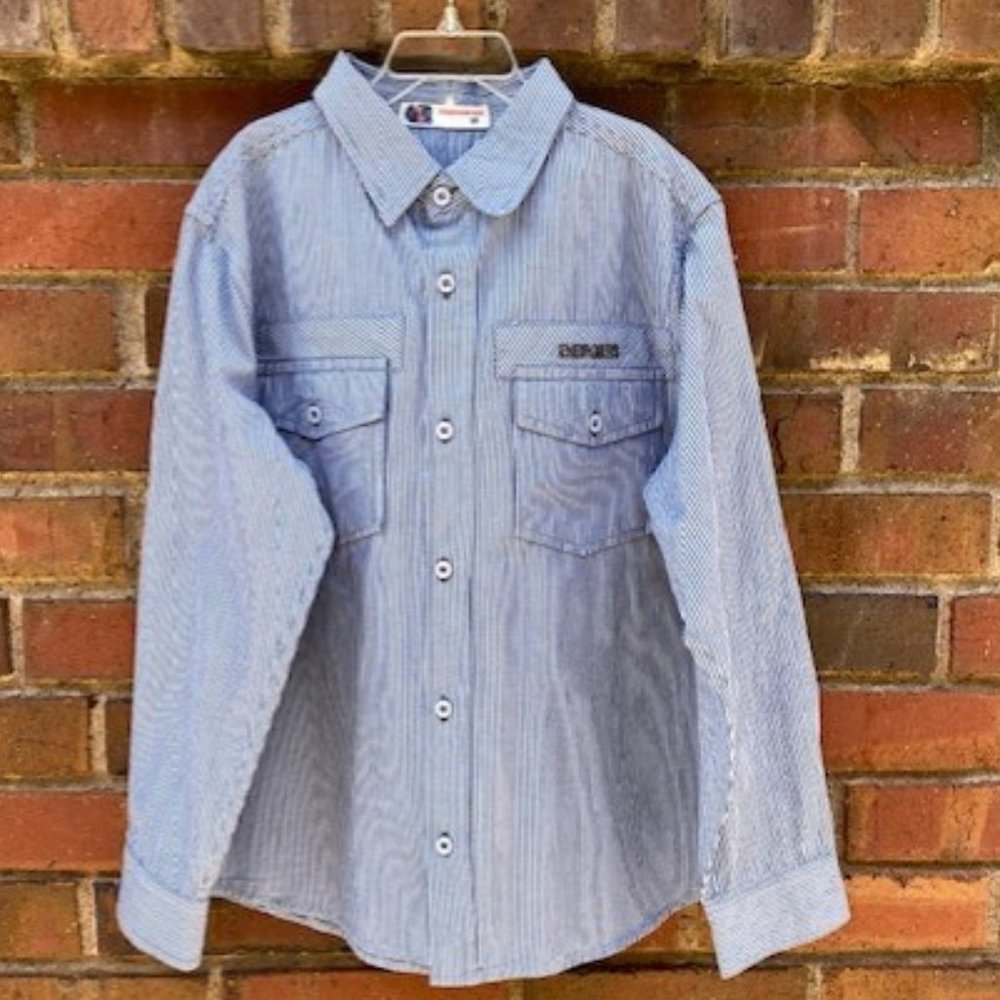 Boys Pinstripe Button Shirt with Back Design